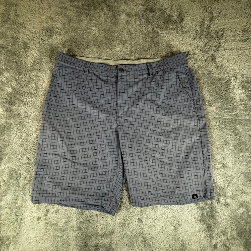 Adidas Golf Shorts Mens 36 Blue Grey Grid Plaid Performance Athletic Outdoor